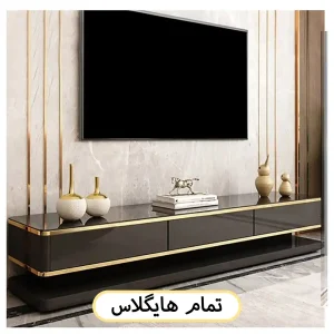 میز تلویزیون مشکی طلایی هایگلاس کد 00142